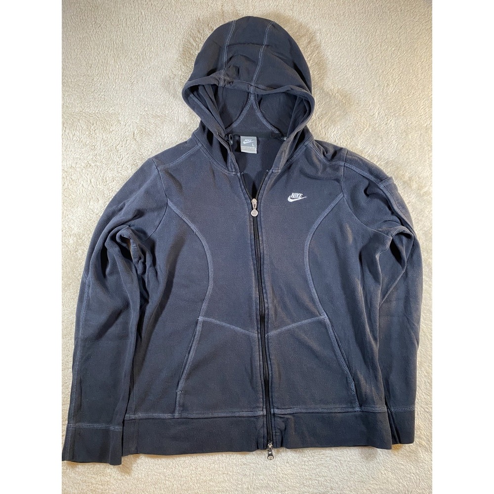 Nike Black Size Large Womens Double Zipper Hoodie Pockets